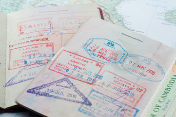 Macro of stamps in passport