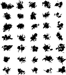 grunge mixed shape black silhouette on white