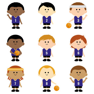 Children basketball players team. Vector illustration