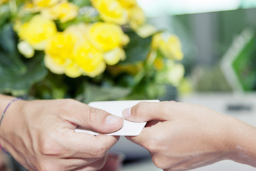 payment with smartphone at checkout in nursery retail store