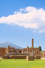 Fototapeta na wymiar Ruins of Pompeii on deep blue sky