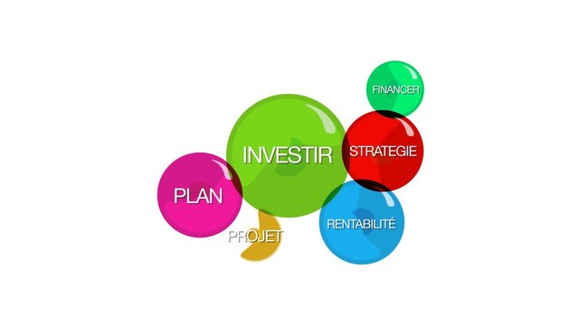 Gestion investissement capital profit bulles de couleurs investir financer projet animation vid&eacute;o