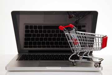 Computer, Online shopping concept in white background