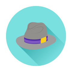 Vector illustration of classic male hat icon. Flat color design with shadow isolated on white background
