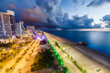 Modern embankment of Batumi in the evening. Georgia