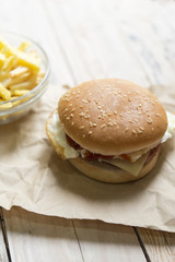 Tasty and appetizing hamburger cheeseburger