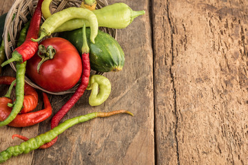 fresh vegetables on wooden table with copy space