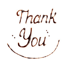 Drawing by chocolate "Thank you" - isolated on white background