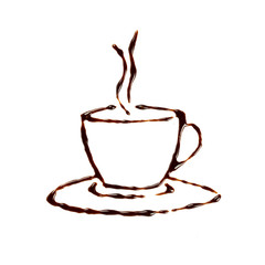 Drawing by chocolate, cup of coffee - isolated on white background
