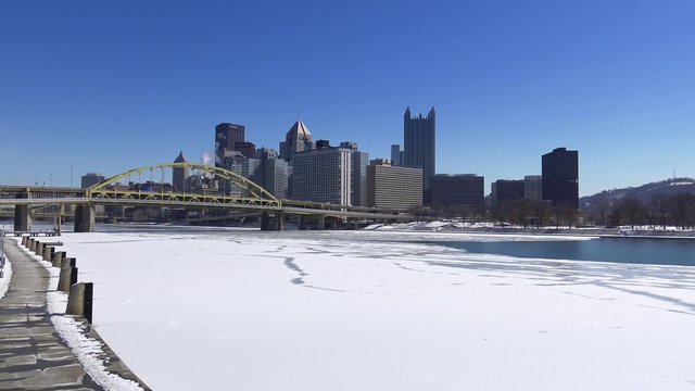 Winter Pittsburgh City Establishing Shot Tilt Up