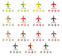 Fototapeta na wymiar Set of color airplane logo icons