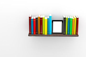 E-book on a shelf of books, concept of education