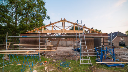 Fototapeta na wymiar Renovation of an old shed roof