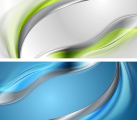 Bright blue and green wavy banners