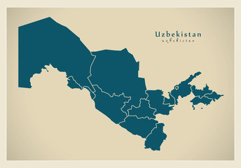 Modern Map - Uzbekistan with provinces UZ