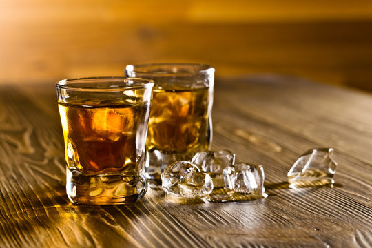 whiskey on old wooden table