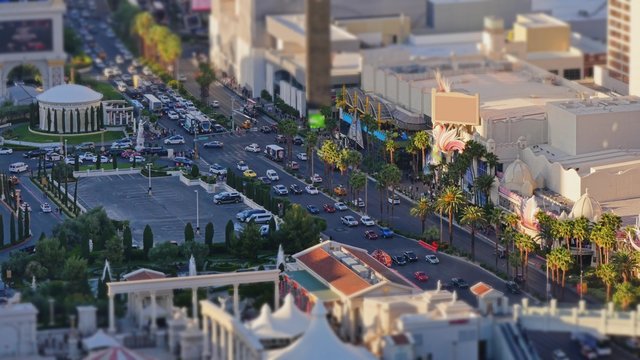 Aerial Las Vegas Strip Tilt Shift Establishing Shot