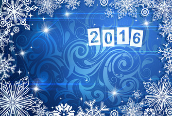 Fototapeta na wymiar Seasonal card for year 2016 with frost backdrop