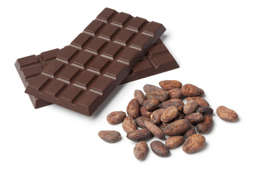 Bar of chocolate with cocoa beans