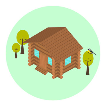 Wood log isometric house icon