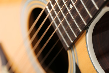 Obraz premium Classic acoustic guitar at weird and unusual perspective