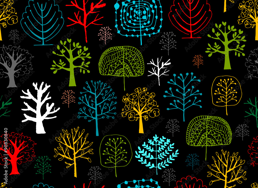 Poster seamless pattern with trees, sketch for your design