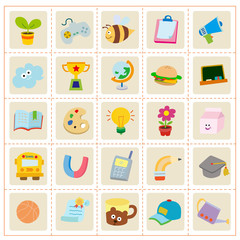 Isolated items of children stuff. Flat Vector images.