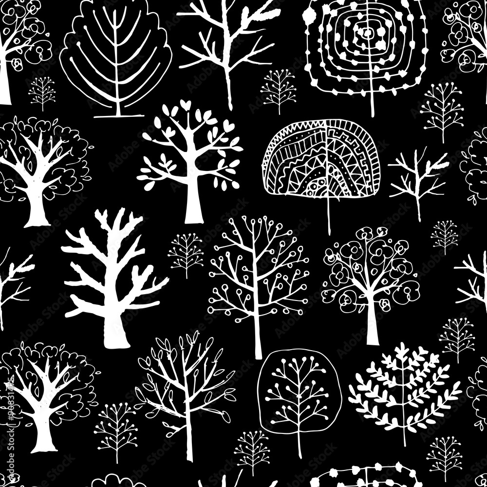 Poster seamless pattern with trees, sketch for your design