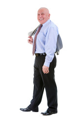 Full body of Happy and smile old mature business man in shirt and tie, self-confident, holds a suit...