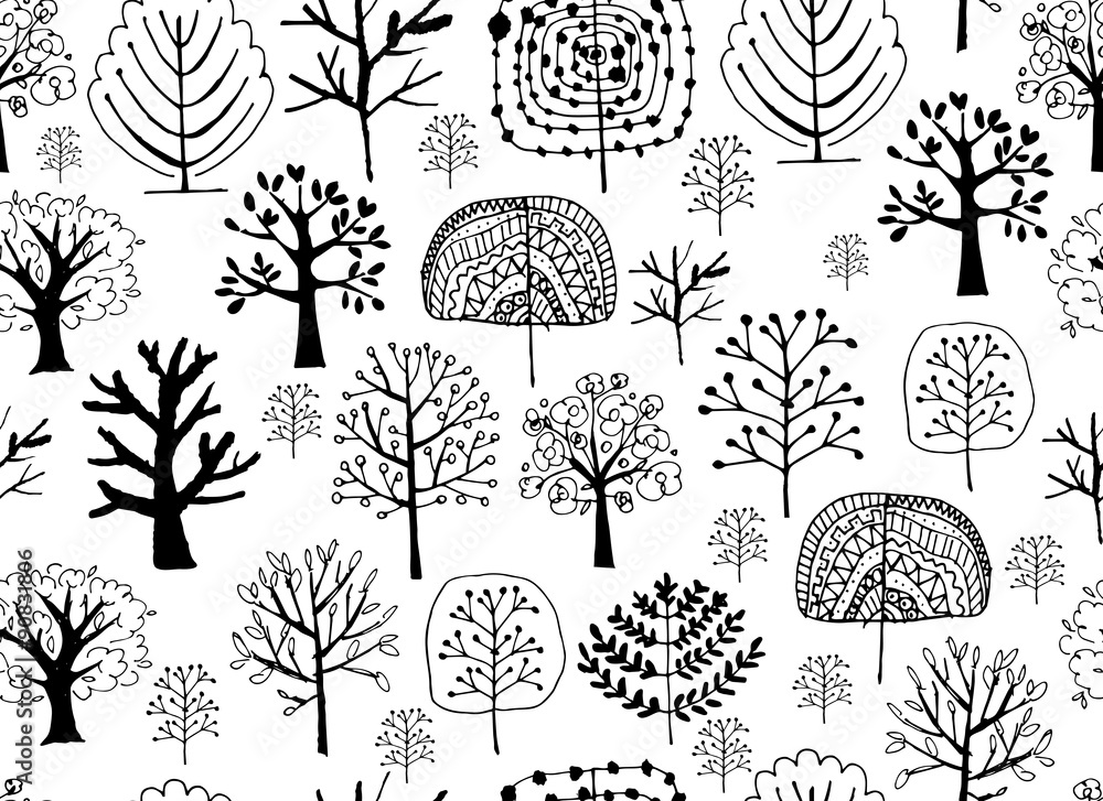 Poster seamless pattern with trees, sketch for your design
