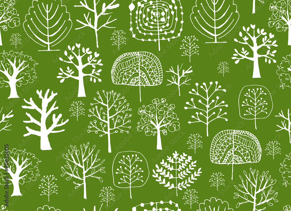 Poster seamless pattern with trees, sketch for your design
