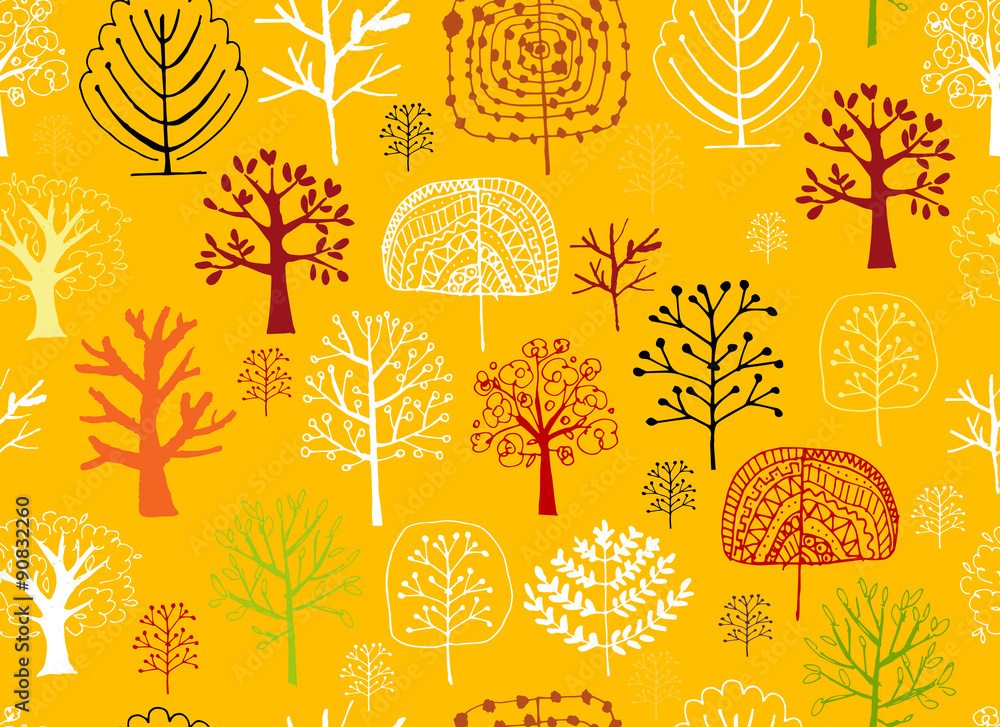 Poster seamless pattern with trees, sketch for your design