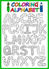 Coloring Children Alphabet With Cartoon Capital Letters.