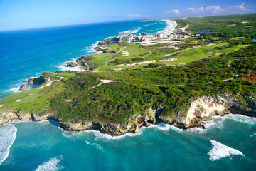 Caribbean sea from helicopter view, Dominican Republic 
