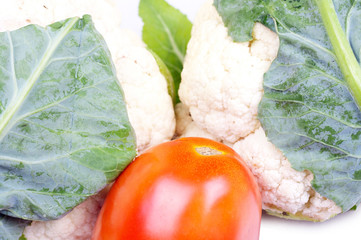 Closed-up cauliflower and tomato