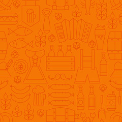Thin Oktoberfest Line Alcohol Beer Orange Seamless Pattern
