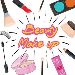 Mega sale makeup collection of make up cosmetics and accessories vector ,white background illustration