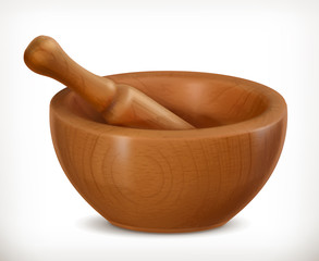 Wooden mortar, vector icon