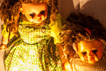 Close up of scary doll