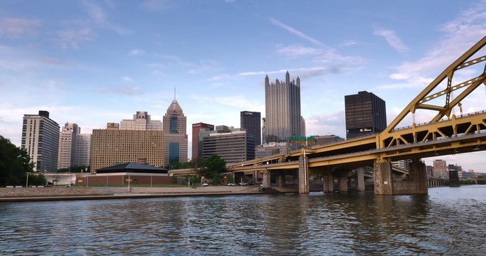 Pittsburgh Skyline Establishing Shot in the Early Evening