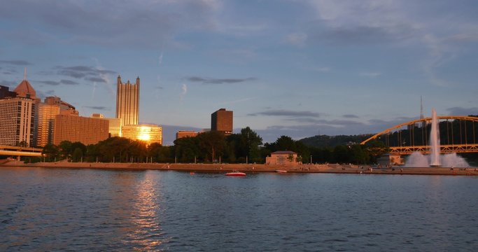 Pittsburgh Point State Park Establishing Shot in the Early Evening