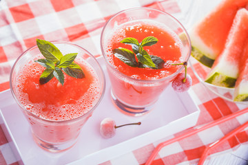 Watermelon smoothie in a white box