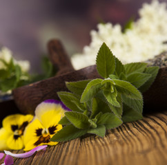 Natural remedy,Herbal medicine and wooden table background