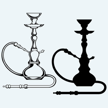 Eastern hookah. Isolated on blue background