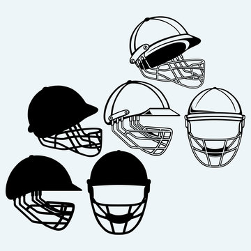 Cricket helmet. Isolated on blue background
