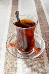 Turkish tea in a glass on the table