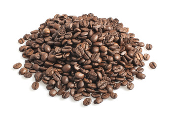 Coffee beans heap isolated on white background