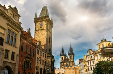 Fototapeta premium Old Town Square and Astronomical Clock Orloj in Prague. Czech Republic