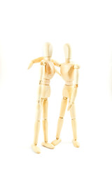 dummy wooden  friend together on white background