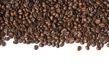 Roasted coffee beans frame on white